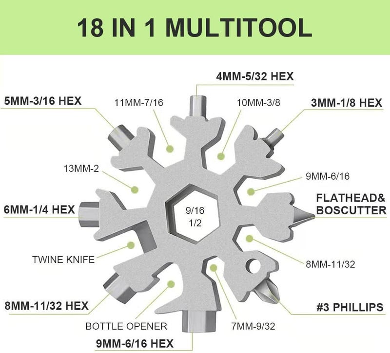 FODARSAI 18-in-1 Snowflake Multitool, Stocking Stuffers for Men, Cool Camping Tool Gadgets for Men, Unique Gifts for Dad, Husband, Boyfriend (Silver) - Image 2